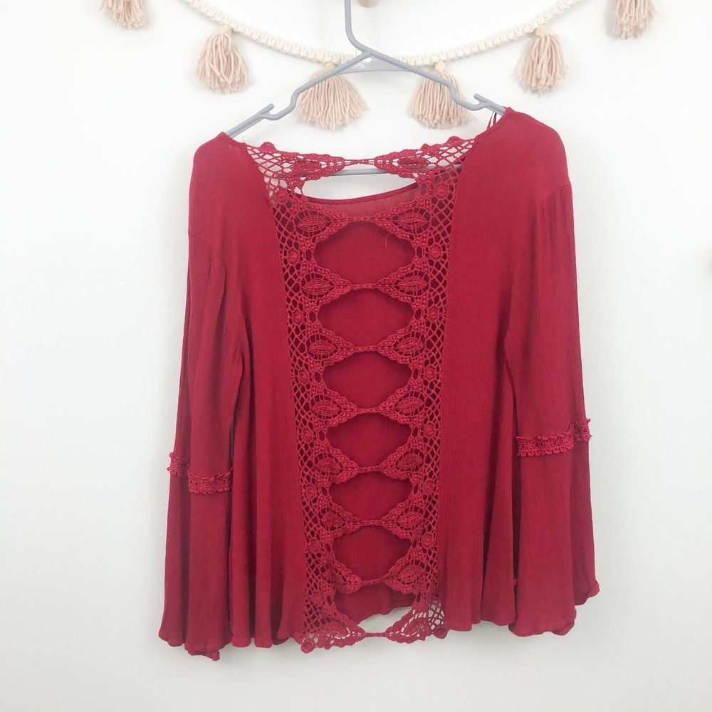 Altar'd State Red Crochet Open Back Blouse - Picture 2 of 6